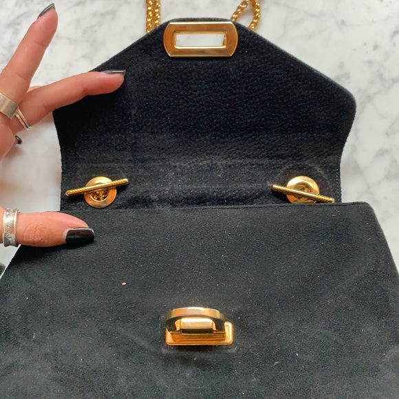 Frenchy of California vintage classic suede black gold bag crossbody purse - Picture 7 of 8